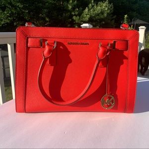 Michael Kors Red Bag With Removable Crossbody Strap, Gold Hardware